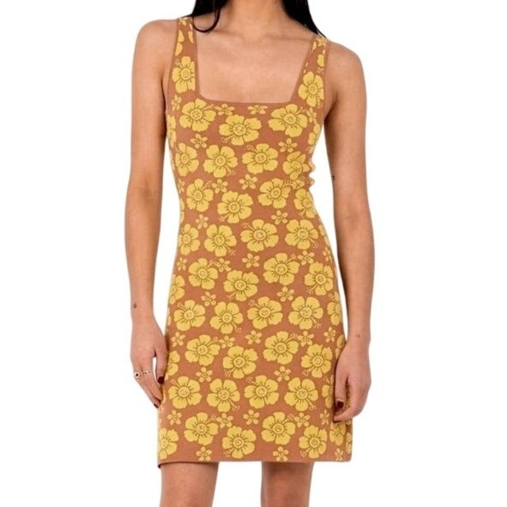 Emma Mulholland on Holiday Knit Mini Dress Size M Hibiscus Smiley Mauve Yellow